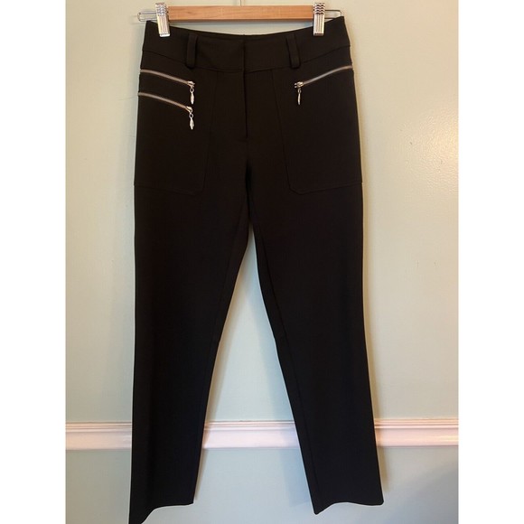 Cache Black Dress Career Pants 2 27” Inseam Silver Zippers Straight - Picture 1 of 5